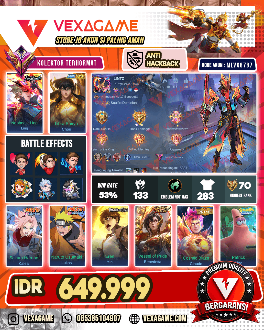 Ling Neobeast | Chou Saint Seiya | Benedetta Soul Vessels | Yin AoT | Lukas Naruto | Kalea Sakura |