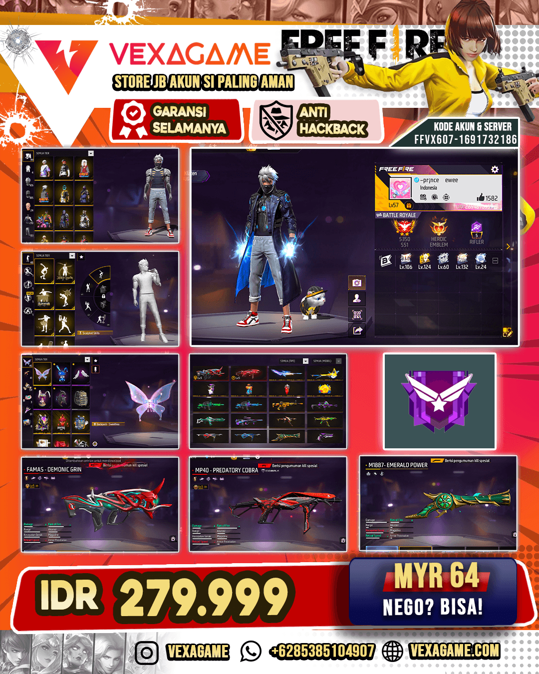 Backpack Sweetheart | Famas Demonic Grin Lv 5 | MP40 Predatory Cobra Lv 5 | SG Terompet | Vault 200+