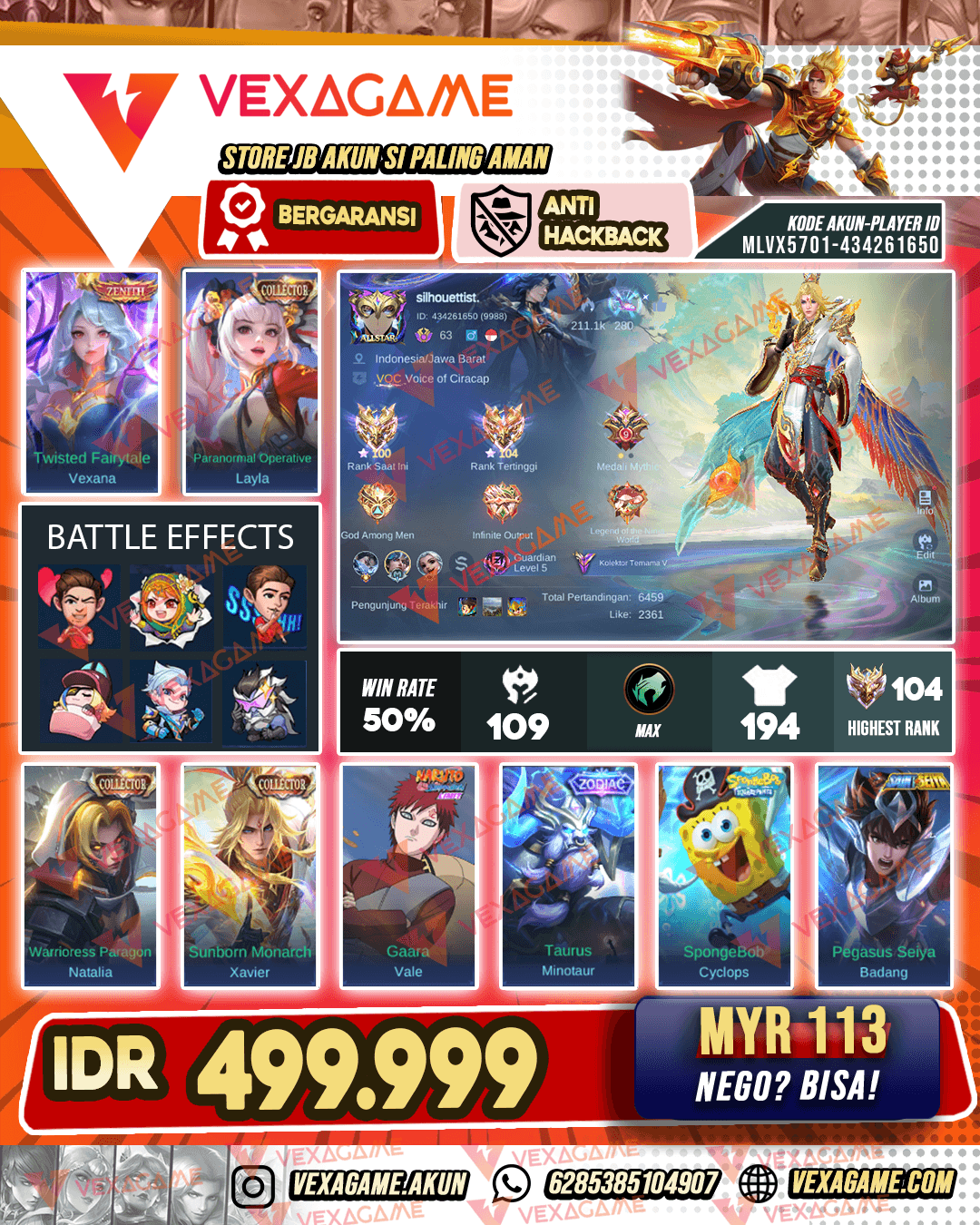 Xavier Collector | Layla Collector | Vexana Zenith | Ex Immortal  | Emblem MAX