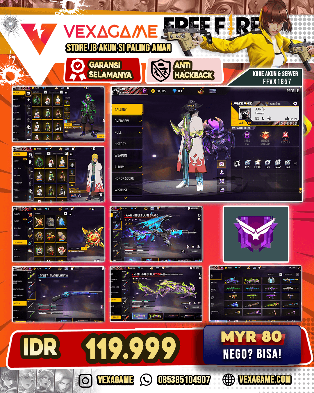 Bundle Minato X Orochimaru | AK47 Blue Flame Draco Lv 4 | SG Green Flame Draco OTW MAX | M4A1 3 Rasa | Vault 300+