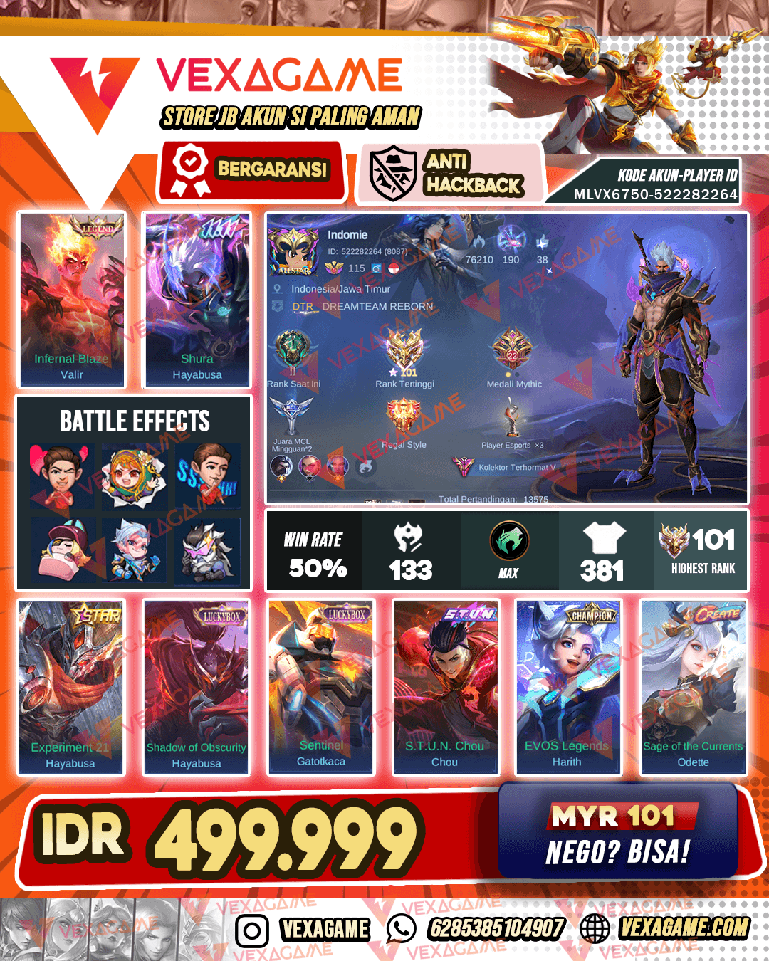 Valr Legend | Hayabusa 11.11 | 2 Luckybox | Roger M3 | Chou STUN | Emblem MAX & Hero MAX | Ex Immortal | Recall Tas Tas
