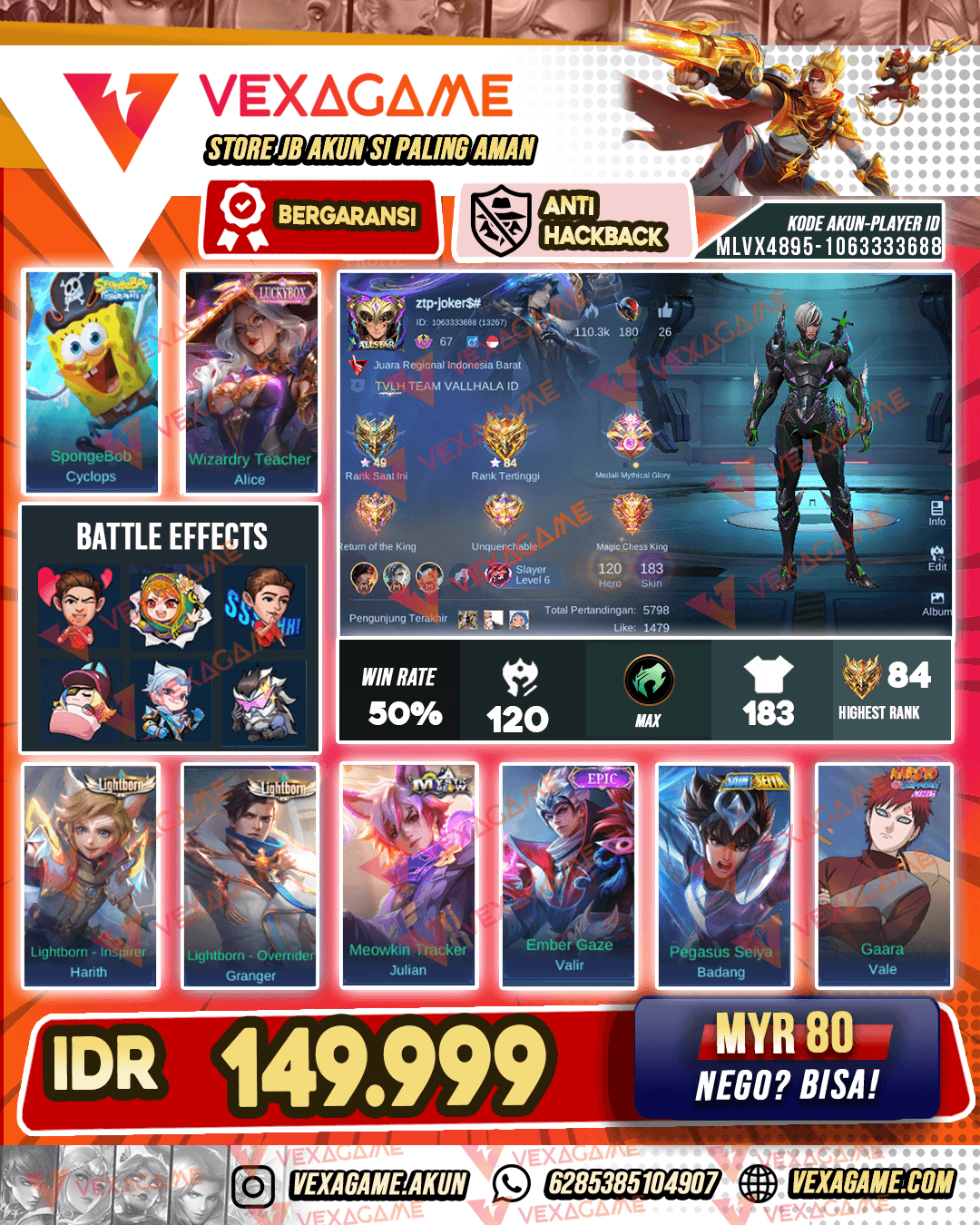 Gusion Venom Alice Luckybox Emblem MAX
