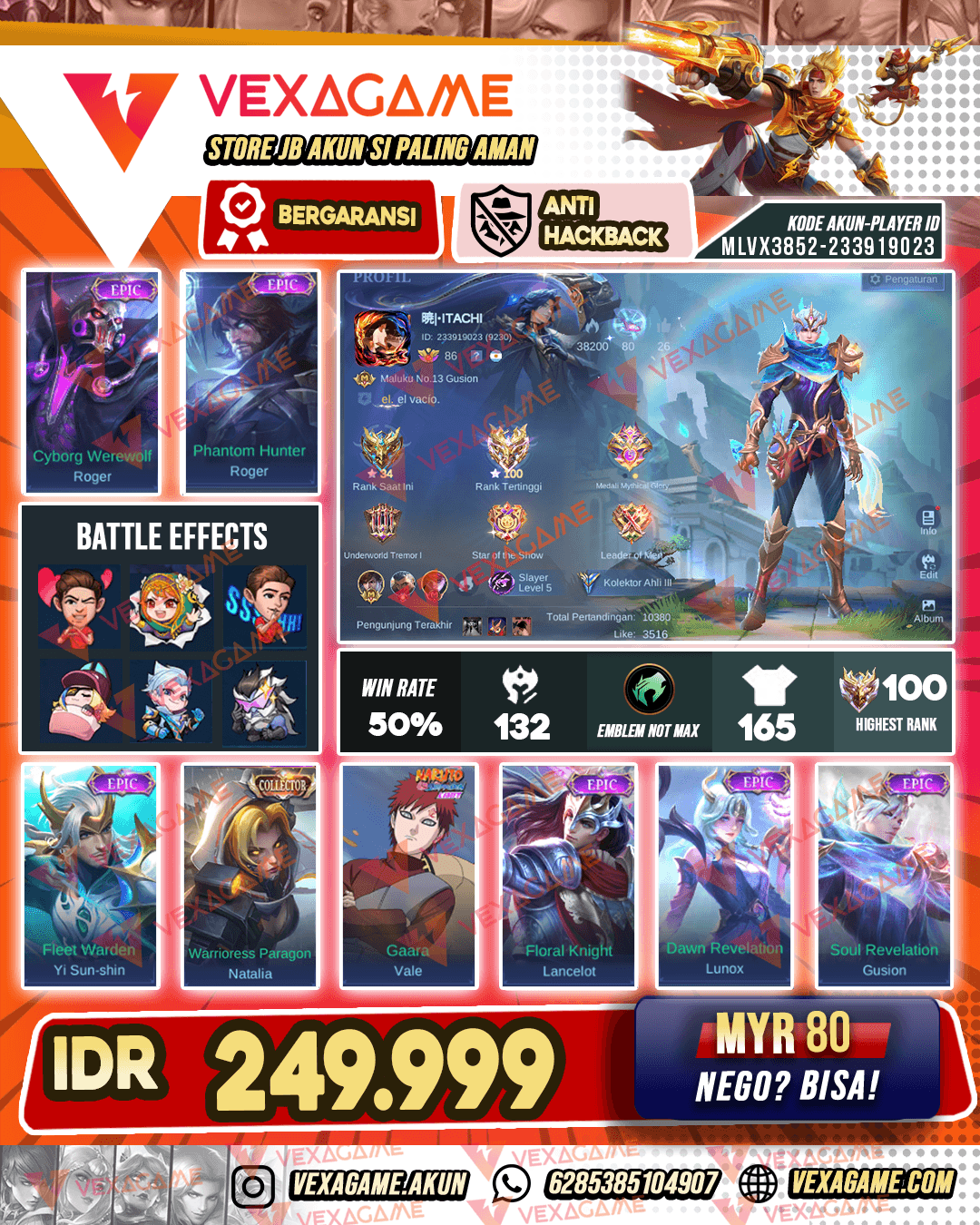 Gusion Epic Ex Immortal | Emblem + Hero MAX
