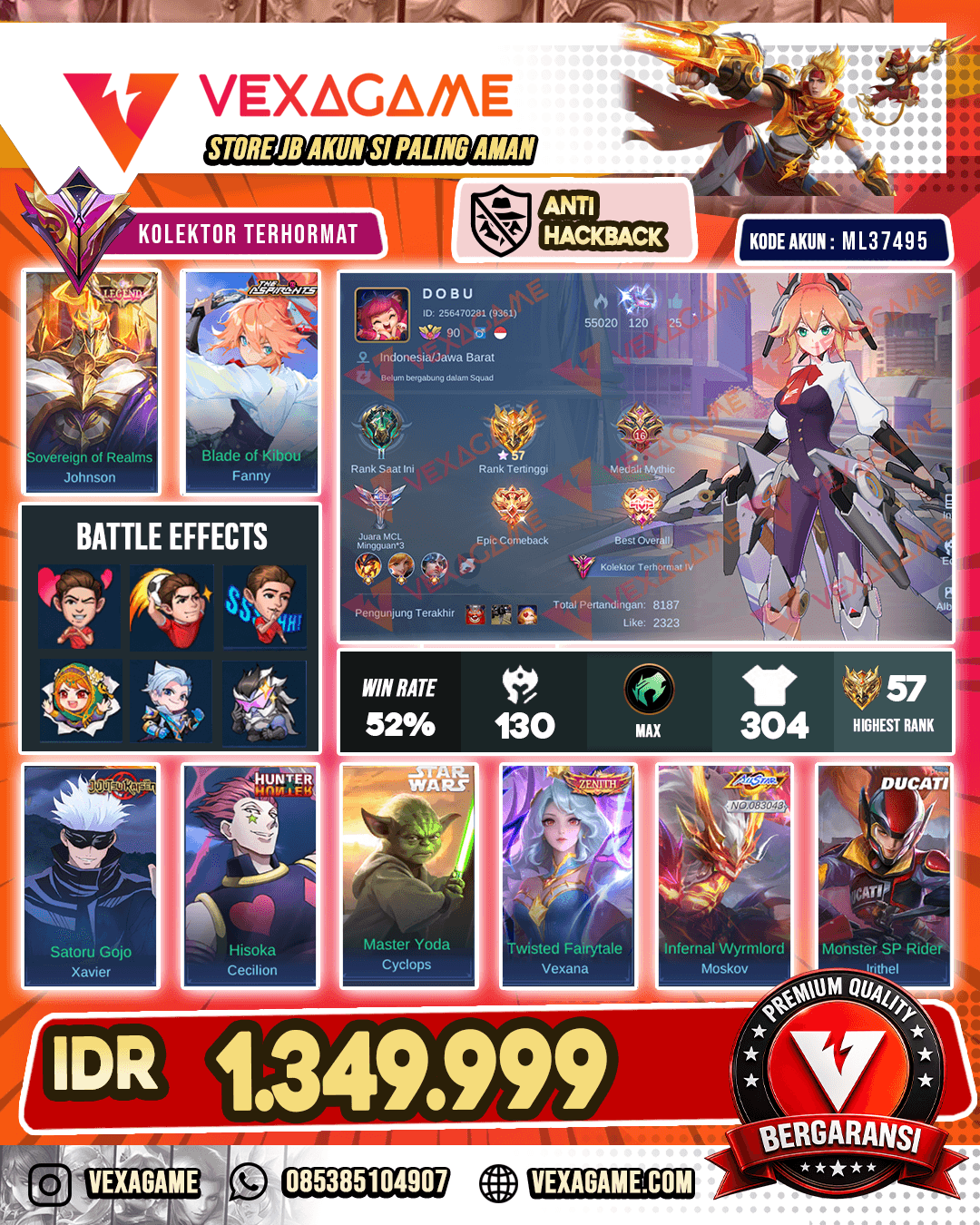 Jhonson Legend | Fanny Asphirant | Xavier JJK | Cecillion HxH | Cyclop Starwars | Irithel Ducati
