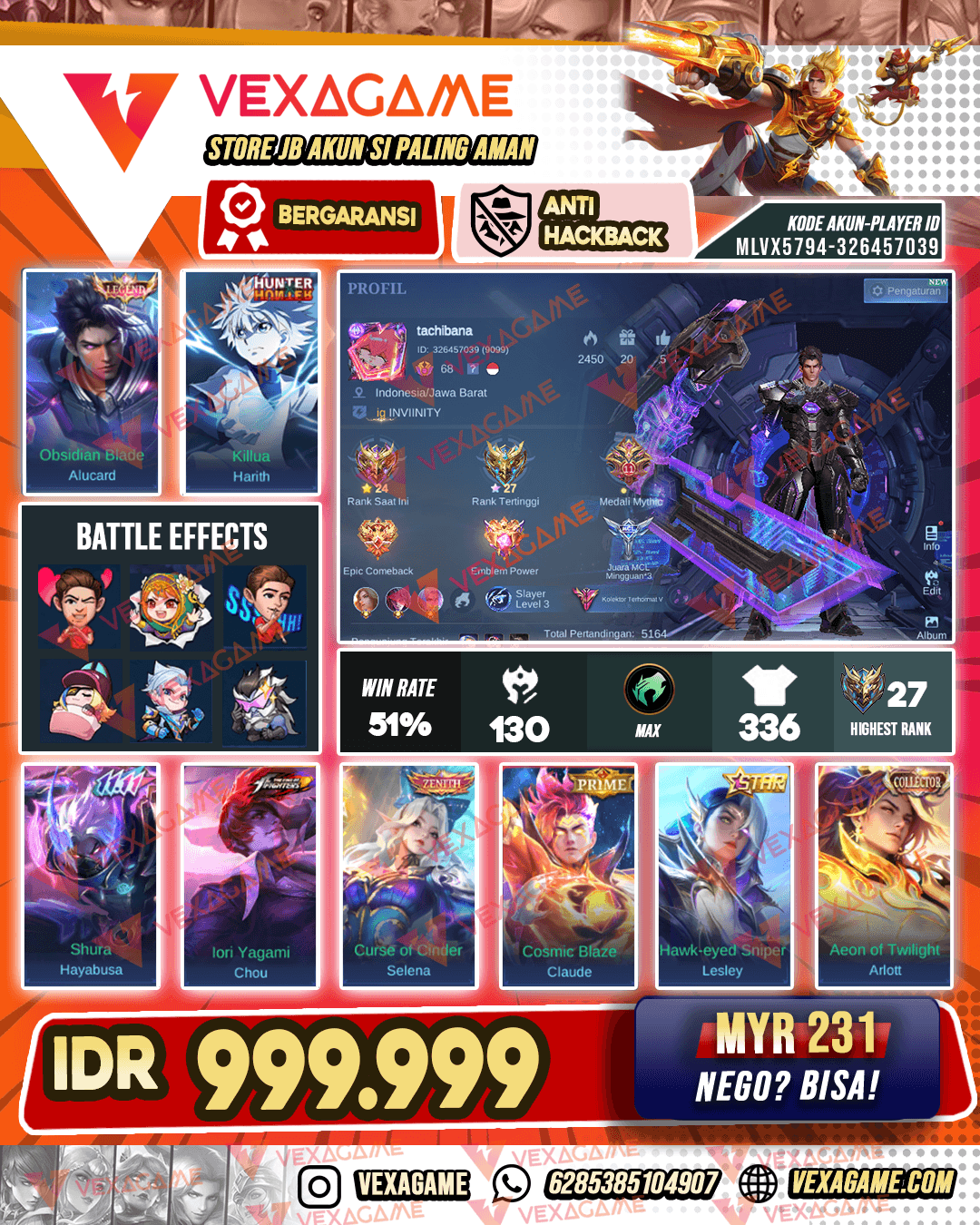 Alucard Legend | Chou Kof | Selena Zenith | Emblem Max