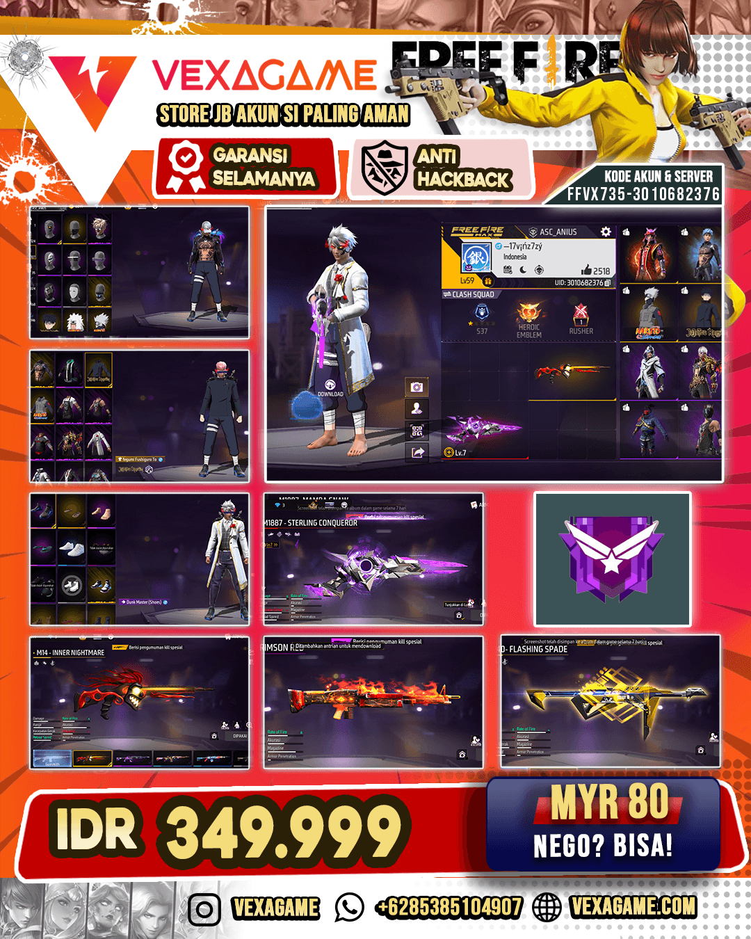 Celana Raindoll | M14 Inner Nightmare | MP40 Flashing Spade | Sterliong Conqueror Lv MAX | Vault 200+