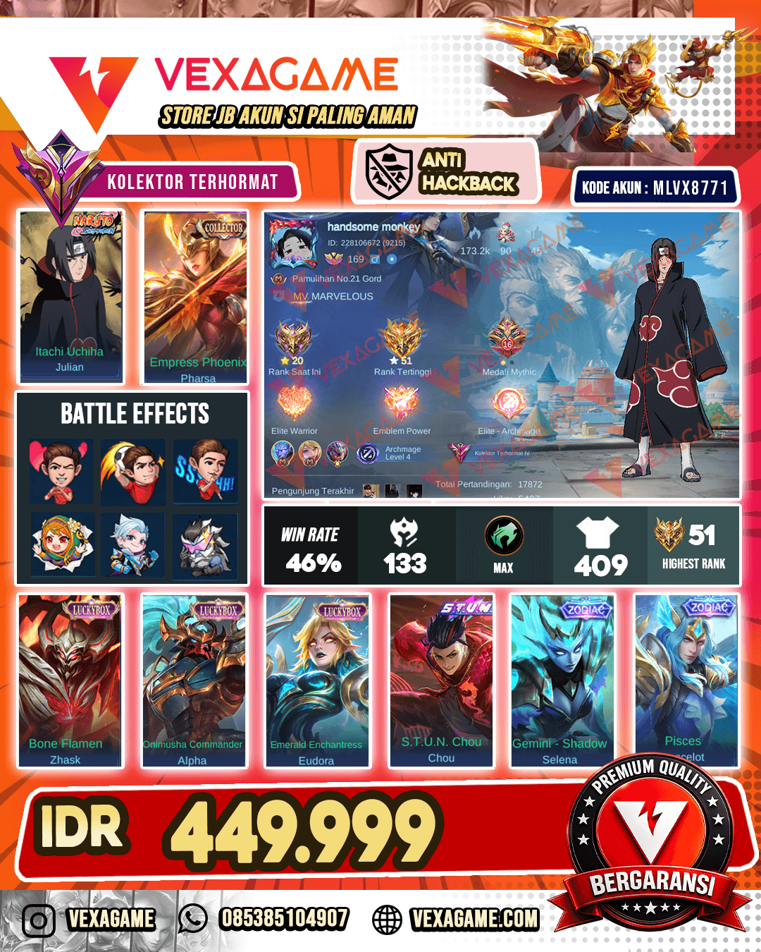 Julian Itachi | Pharsa Collector | Chou Stun | Natan MSC | 3 Luckybox | 2 Zodiac