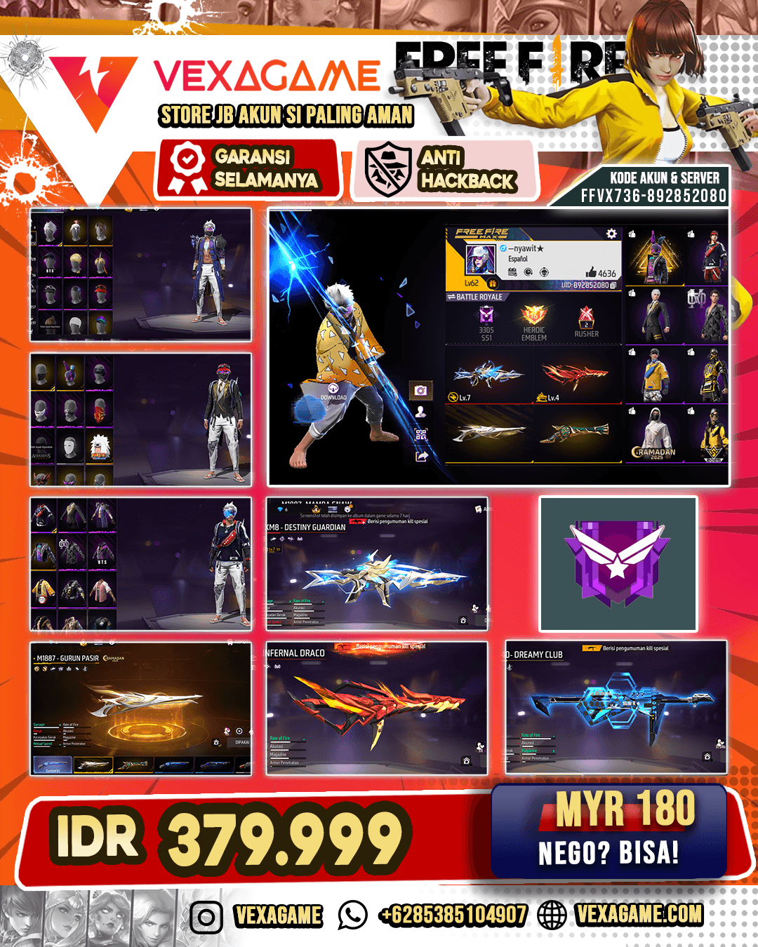Celana Angel | Back Pack Bunny | M4A1 Infernal Draco Lv 4 |  XM8 Destiny Guardian Lv MAX |  MP40 2 Rasa | SG Guurn } SG Terompet | Vault 350+