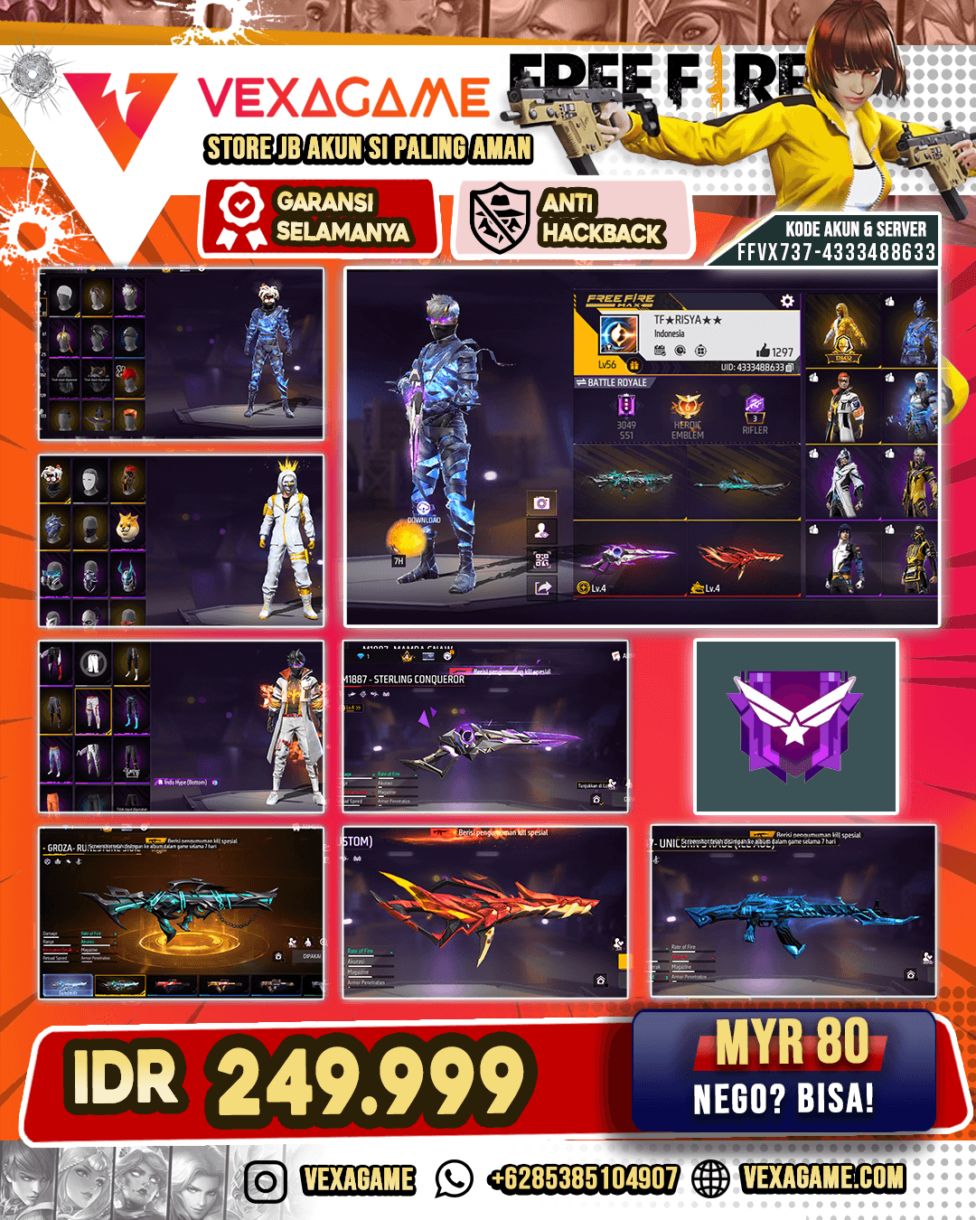 Celana Indo Hype | M4A1 Infernal Draco Lv 4 | Groza Runestone | AK47 Unicorn's Rage | SG Sterling Conqueror Lv 4 | Vault 150+