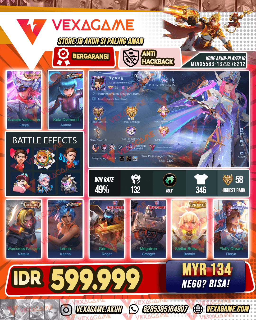 Freya Legend | Aurora KOF | Yu Zhong Collector | Granger Transformers | 5 Luckybox | Emblem MAX & Hero MAX | Recall Tas Tas
