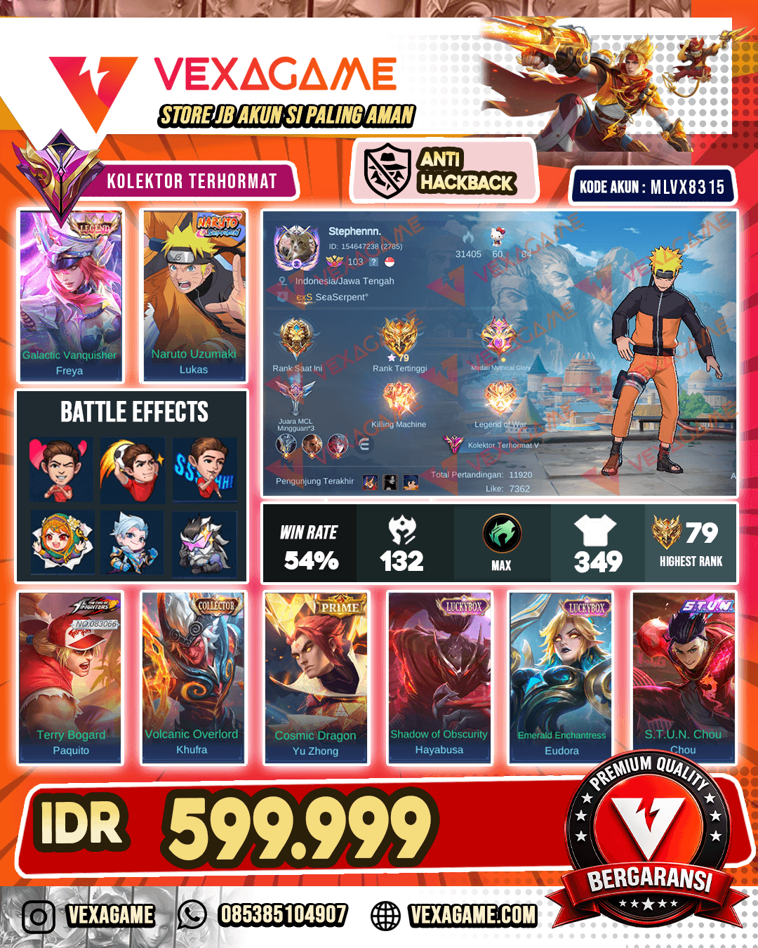 Lukas Naruto | Freya Legend | Paquito KOF | Khufra Collector | 2 Luckybox