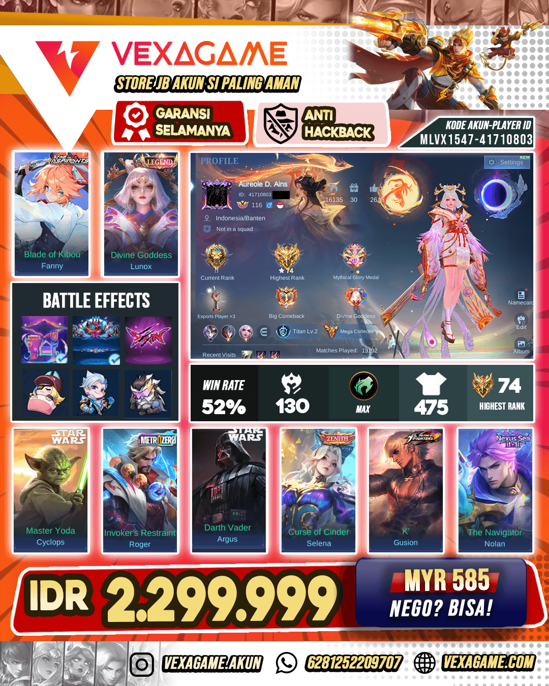 Lunox Legend | Fanny Ashpirant | Roger Metro Zero | Argus Star Wars