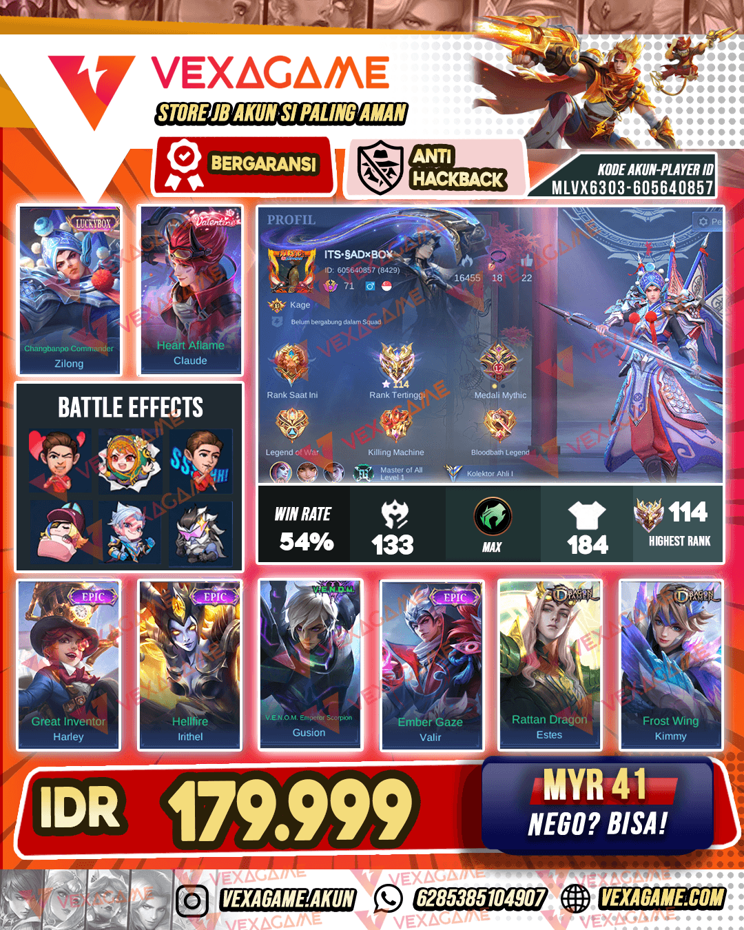 Zilong Luckybox | Clude Valentine | Ex Immortal | Emblem & Hero MAX