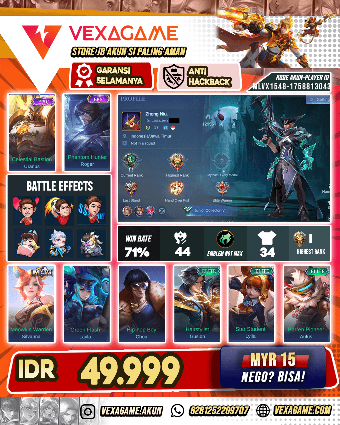 Roger Epic X Uranus Epic Akun Paket Hemat