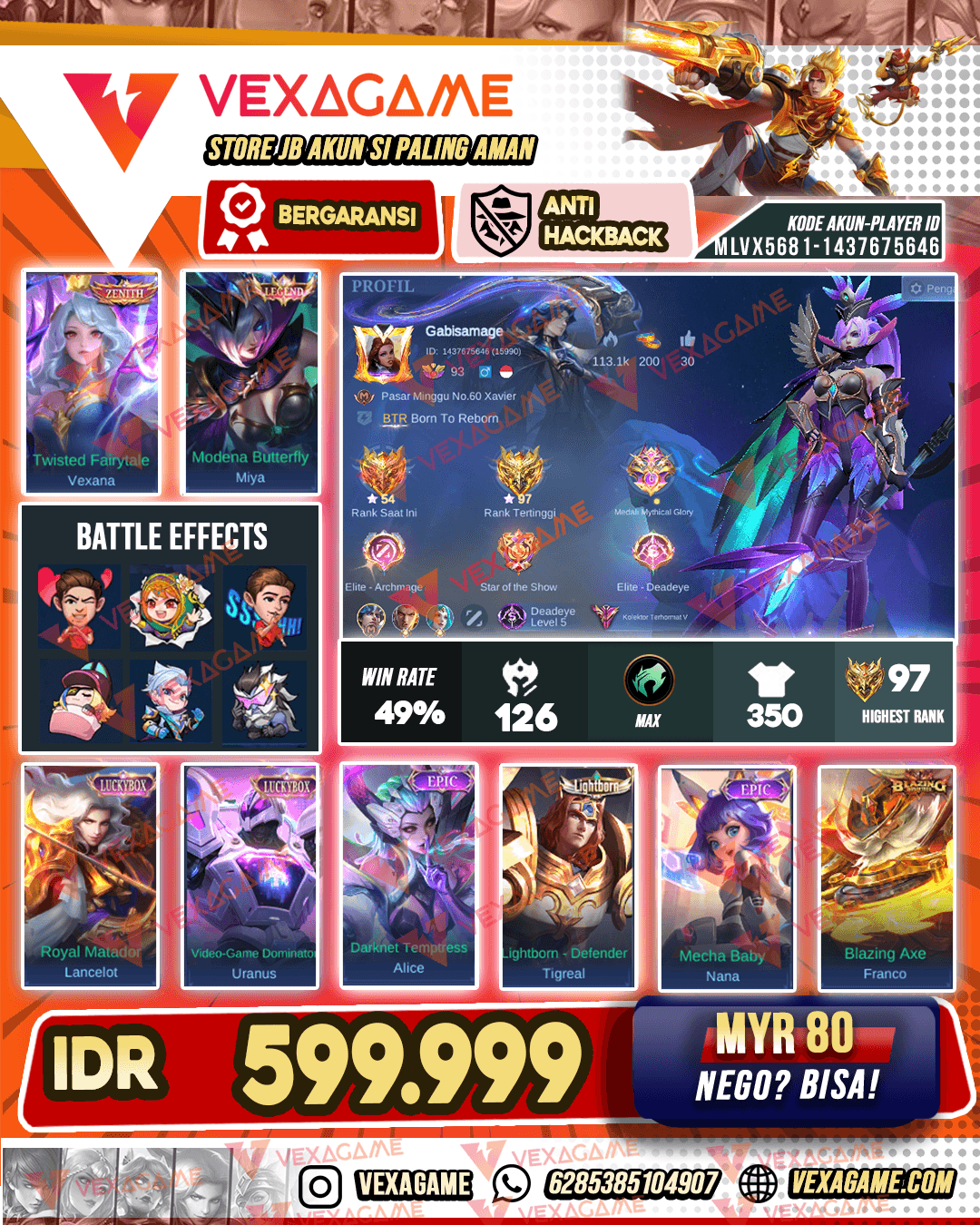 Miya Legend | Vexana Zenith | 2 Luckybox | Emblem Max