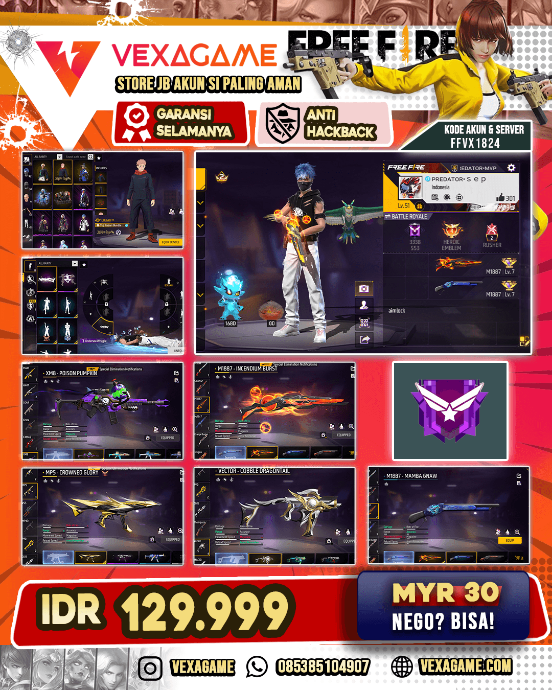 Akun Polosan SG Meteor X SG Mamba | Bundle JJK | Vault 50++