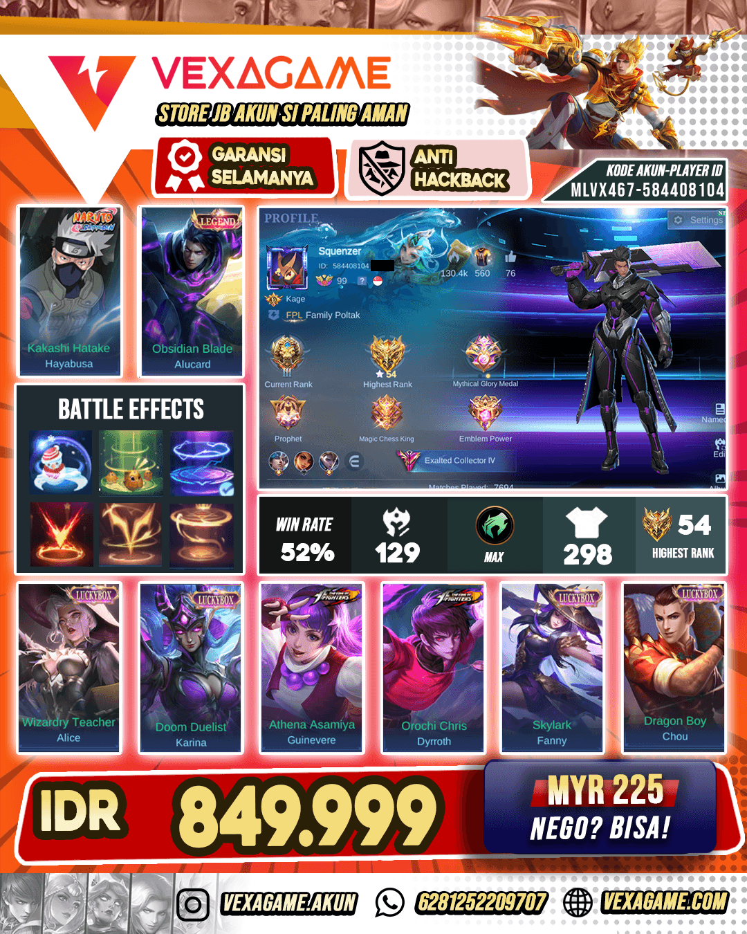 Alucard Legend | Hayabusa Kakashi | Recall Tas -Tas Merah & Biru