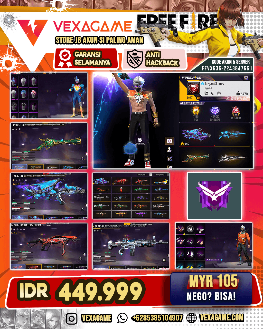 SG AQUA | SG TEROMPET | SG AQUA ABU | EVO AK47 DRACO MAX | EVO MP40 OTW MAX | SCAR TITAN | VAULT 470+ | SEPATU JORDAN | BUNDLE PIXEL