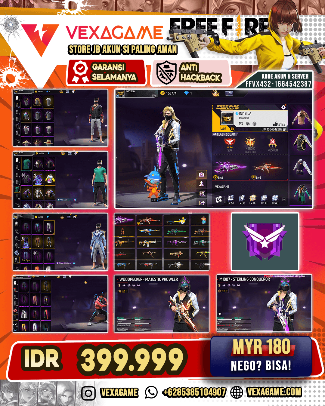 SG Sterling Conqueror Lv 6 | SG Terompet | Woodpecker Evo Lv 4 |  M4A1 Infernal Netherworld | Vault 250+