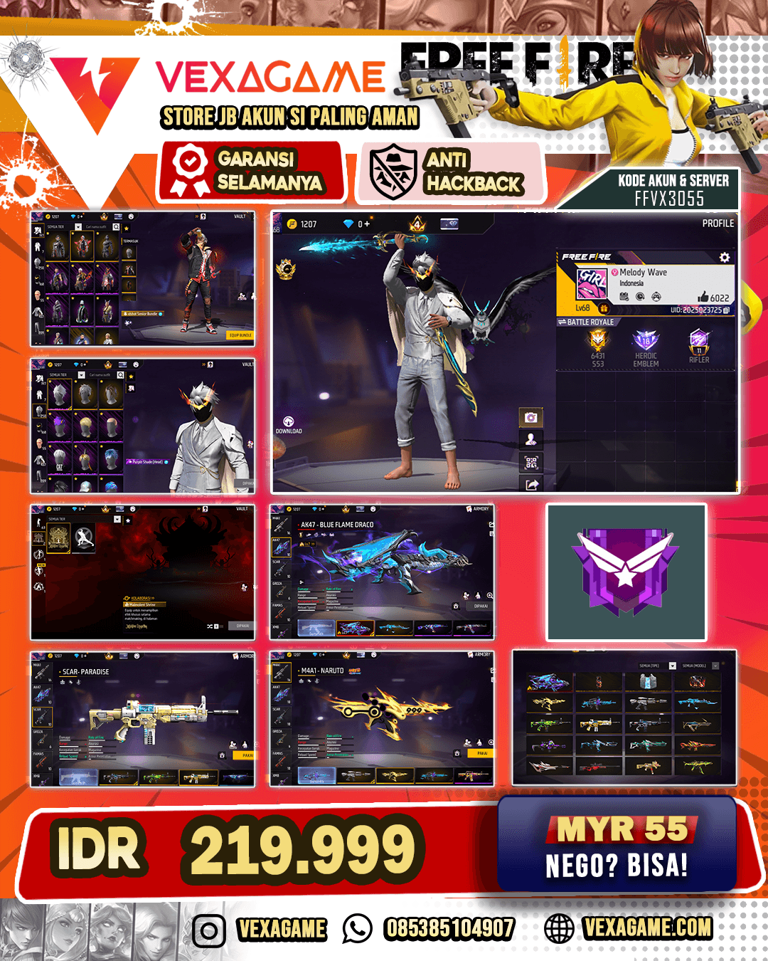 Rambut Kakashi ON | Anim Lobby ON | AK47 EVO MAX | SCAR 3 Rasa | M4A1 Naruto | Vault 400