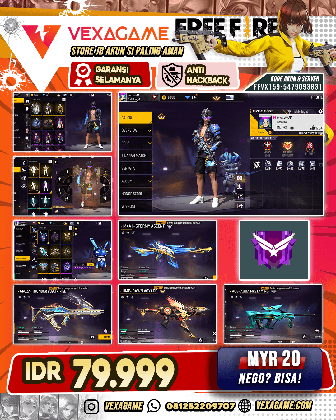 Emote Sayap | M4AI Stormy Ascecnt | AK47 Unicorn's Rage | Groza Thunder Electrified
