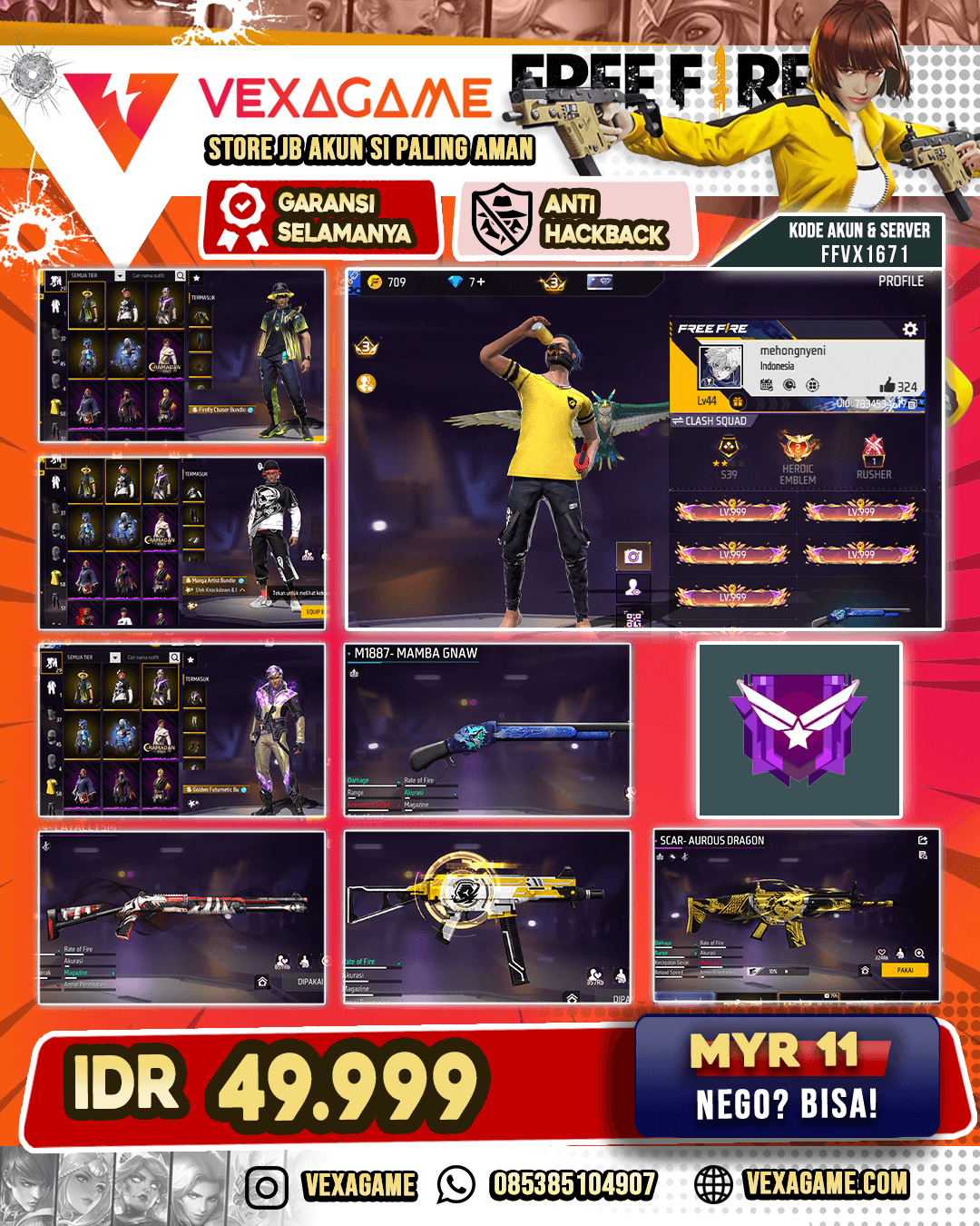 Akun FF Murah | SG Mamba | Scar Paradise