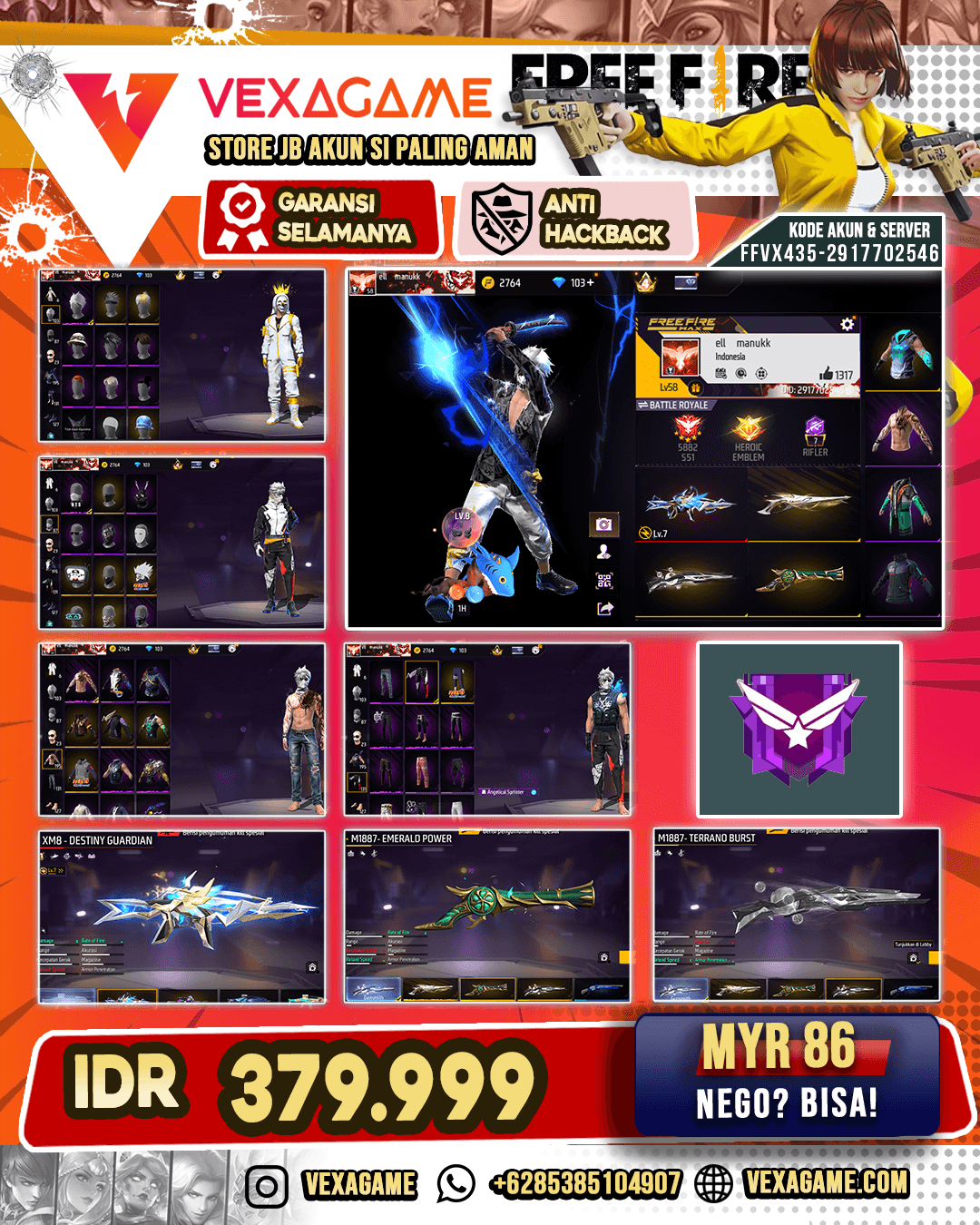 SG Terrano Burst | SG Terompet | SG Gurun | XM* Destiny Guardian Lv MAX | Vault 195