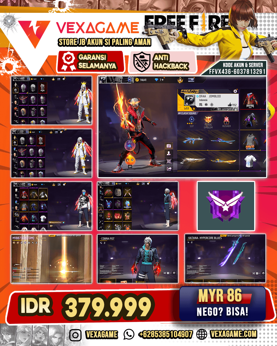 Cobra Fist | SG Gurun | Gloo Wall 3 Rasa | Katana 4 Rasa | Backpack Sayap | Vault 150+