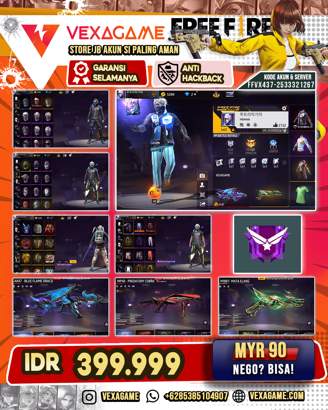 Blue Flame Draco Lv 6 | SCAR Megalodon Alpha Lv 4 | MP40 Predatory Cobra Lv 3 | SG Mata Elang | Vault 2250+