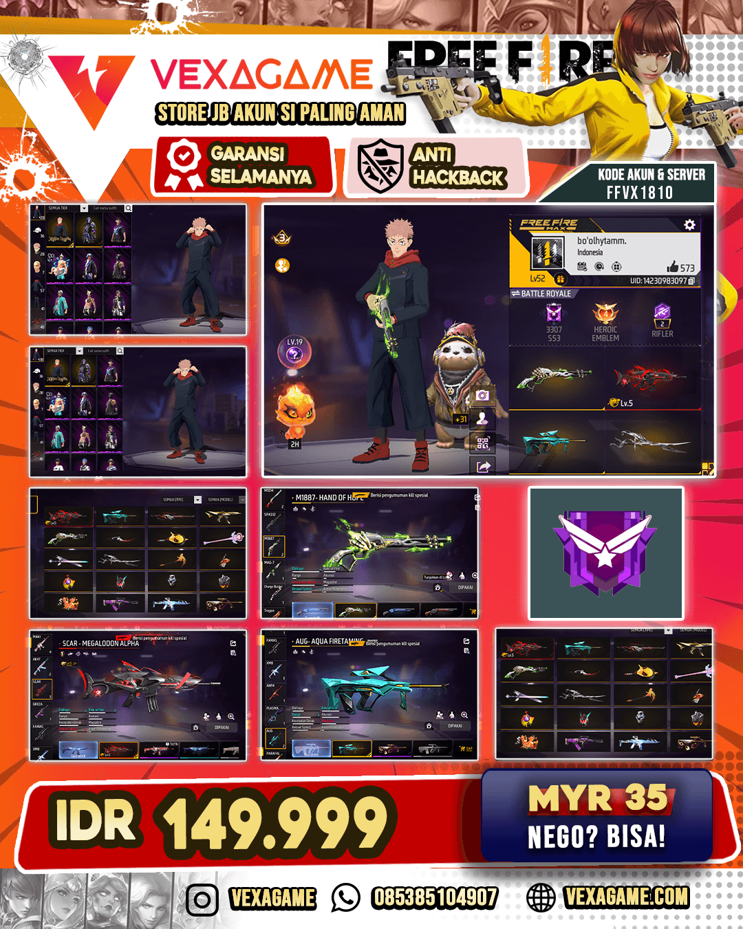 1 EVO - SCAR LVL 5 | SG LUMUT | AUG AQUA FIRETAMING | M82B ENVIOUS DESIRE | MP5 CROENED GLORY | BUNDLE JJK | BUNDLE BURIED PURPLEDUST