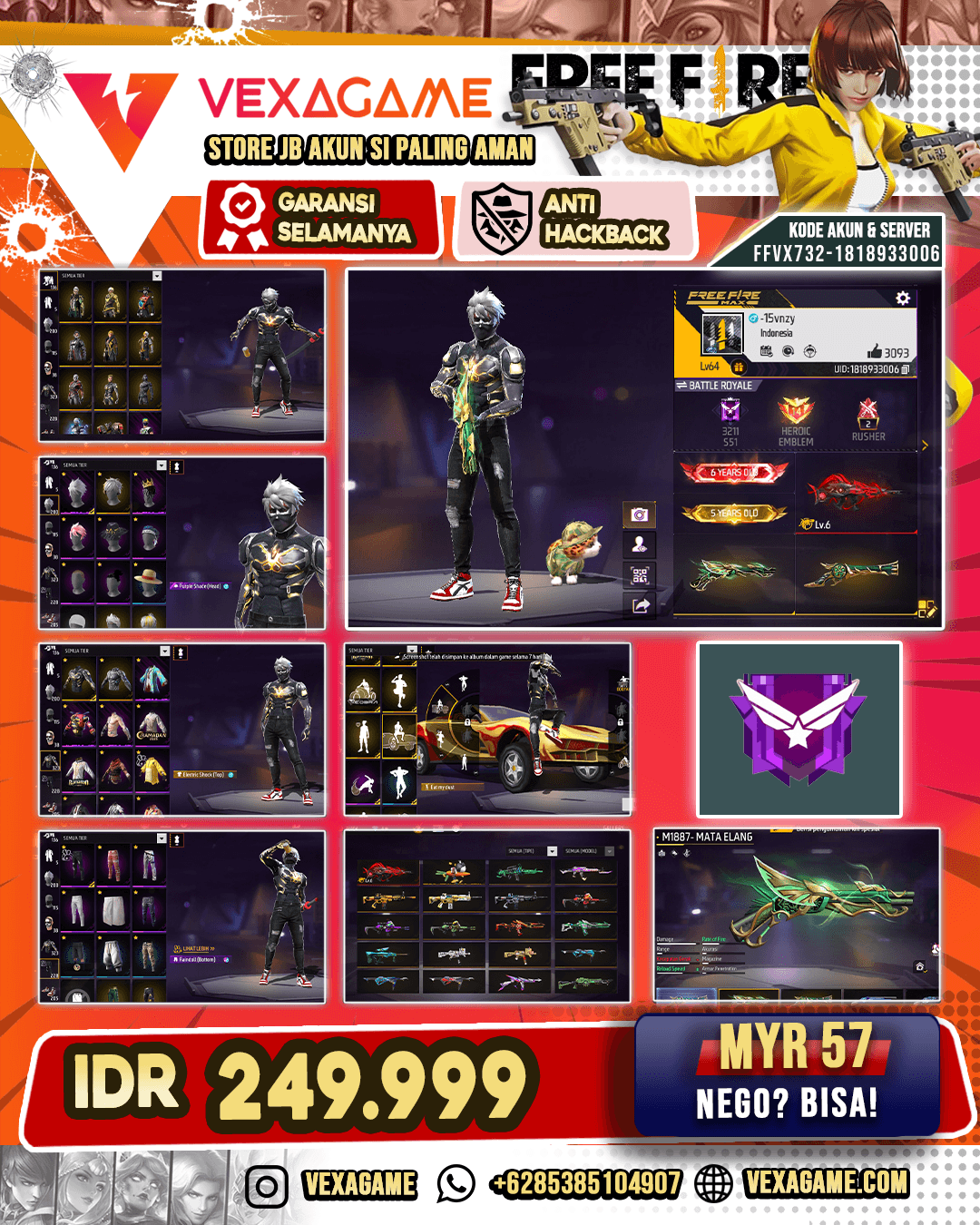 Emote Cobra | Purple Shade Head | SCAR Megalodon Alpha Lv 6 | SG Mata Elang | SG Terompet | Vault 300+