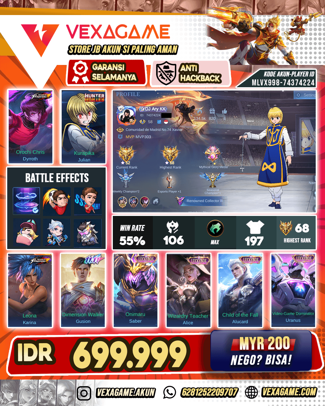 Julian HxH | Dyrroth KoF | Gusion 11.11 | Recall Tas Tas Biru