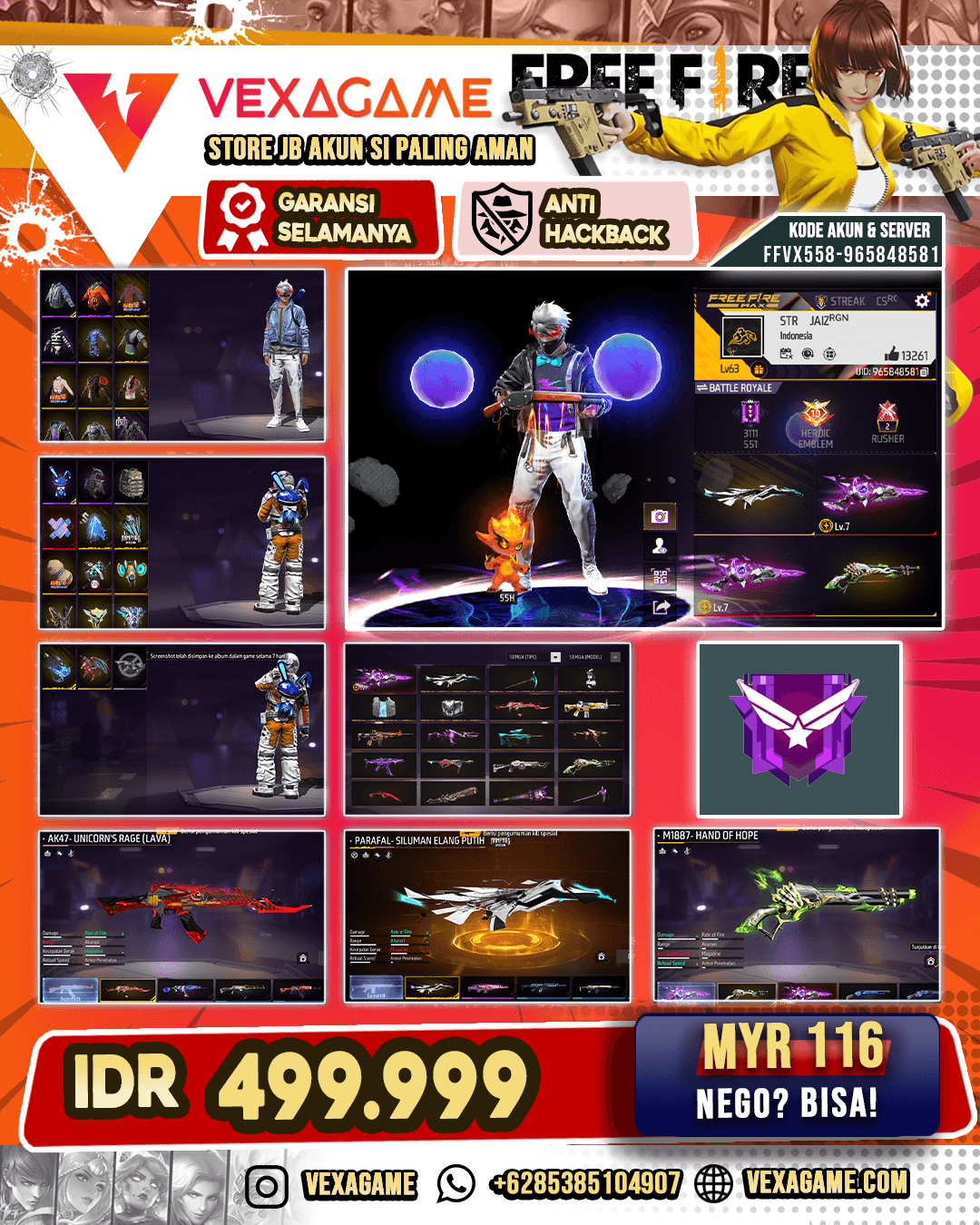 SG LUMUT | AK47 UNICORN RAGE (LAVA) | WOODPECKER MERCILESS NECKROMENCER | AN94 TWILIGHT BOLT | PARAFAL SILUMAN ELANG PUTIH | M1014 RAVE SKATER | Vault 300++