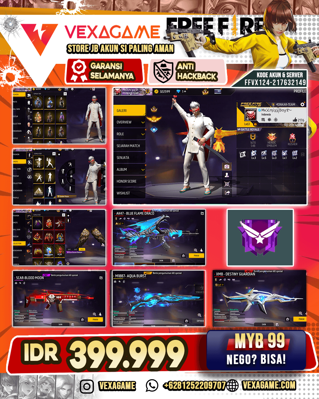 Backpack Wings 4 | Blue Flame Draco Lv 3 | XM8 Destiny Guardian Lv 4 | SG Aqua Burst | McLaren Cyber Neon