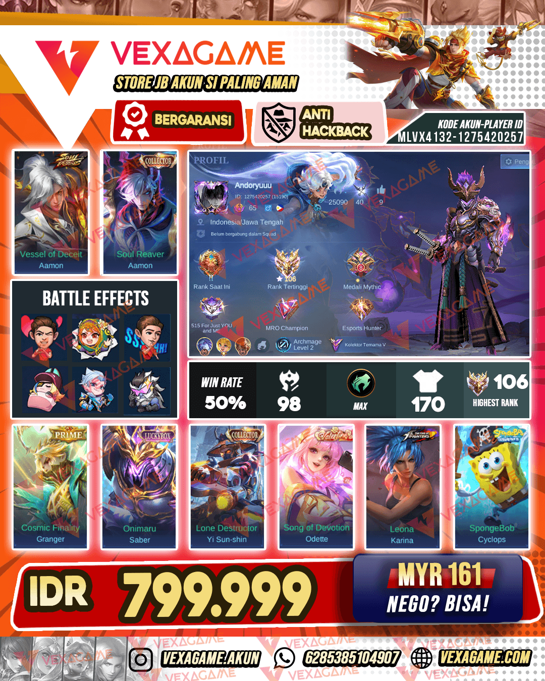 Aamon Soul Vessels | Aamon Collector X YSS Collector | Odette Valentine | Saber Luckybox | Emblem MAX | Ex Immortal