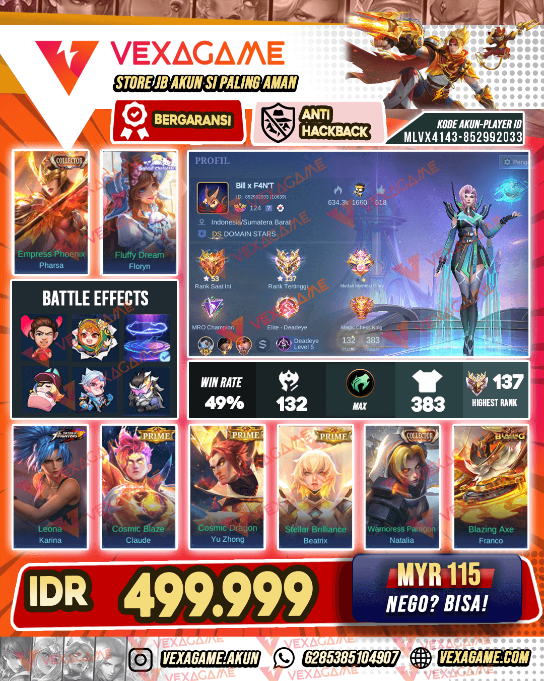 Pharsa Collector & 3 Prime | Emblem MAX & Hero MAX | Recall Tas Tas Biru | Ex Immortal