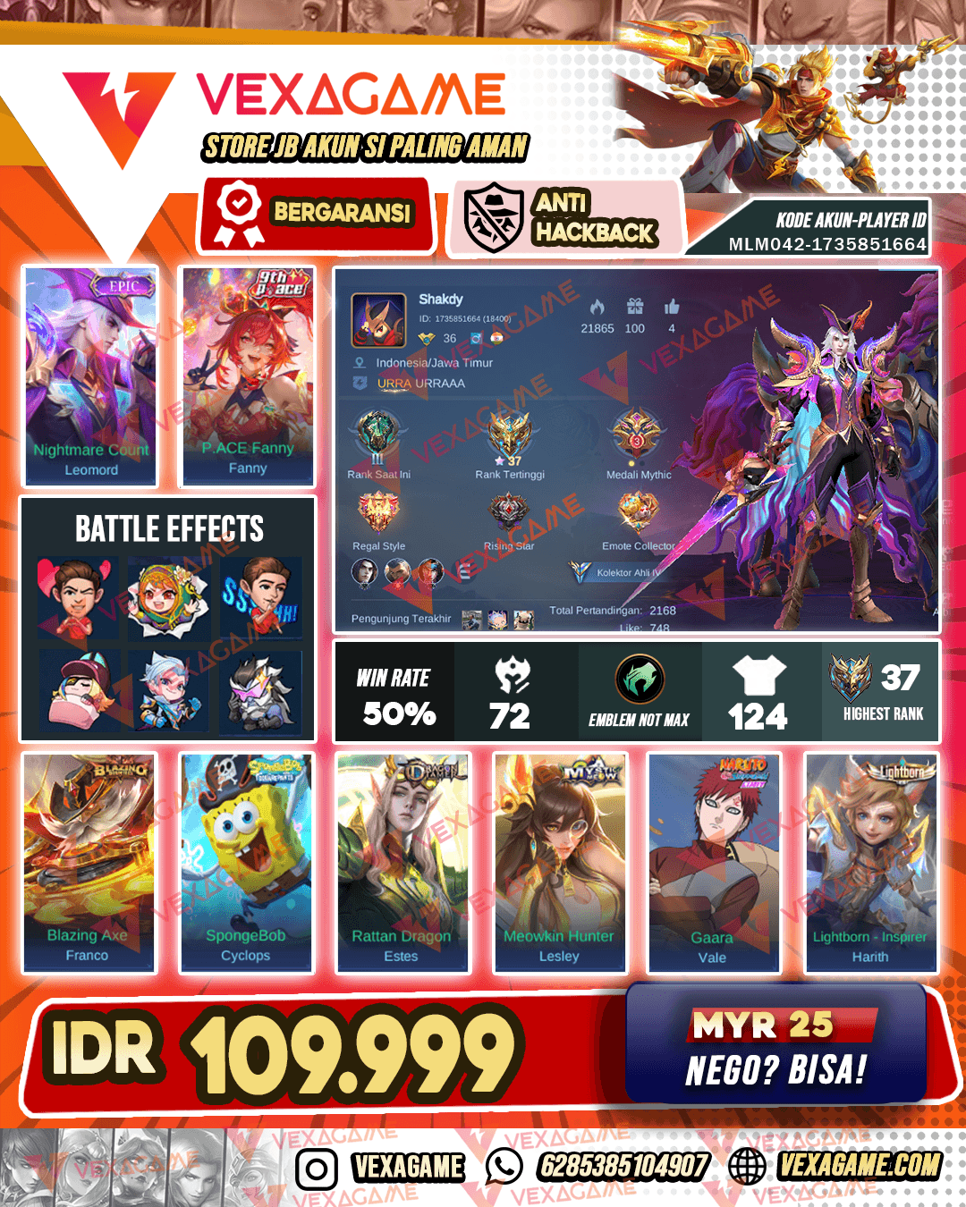 Leomord Epic | Fanny P.ACE | 3 skin Meow