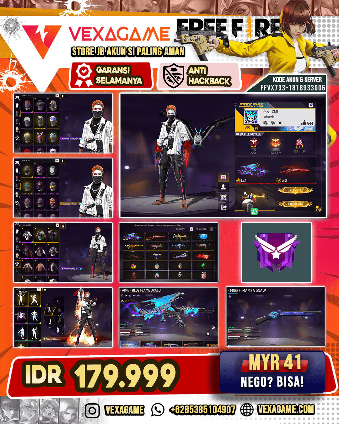 Celana Penjara | SG Mamba | Ak47 Blue Flame Draco Lv 4 | SG Panjang Evo Lv 2 | Vault 99
