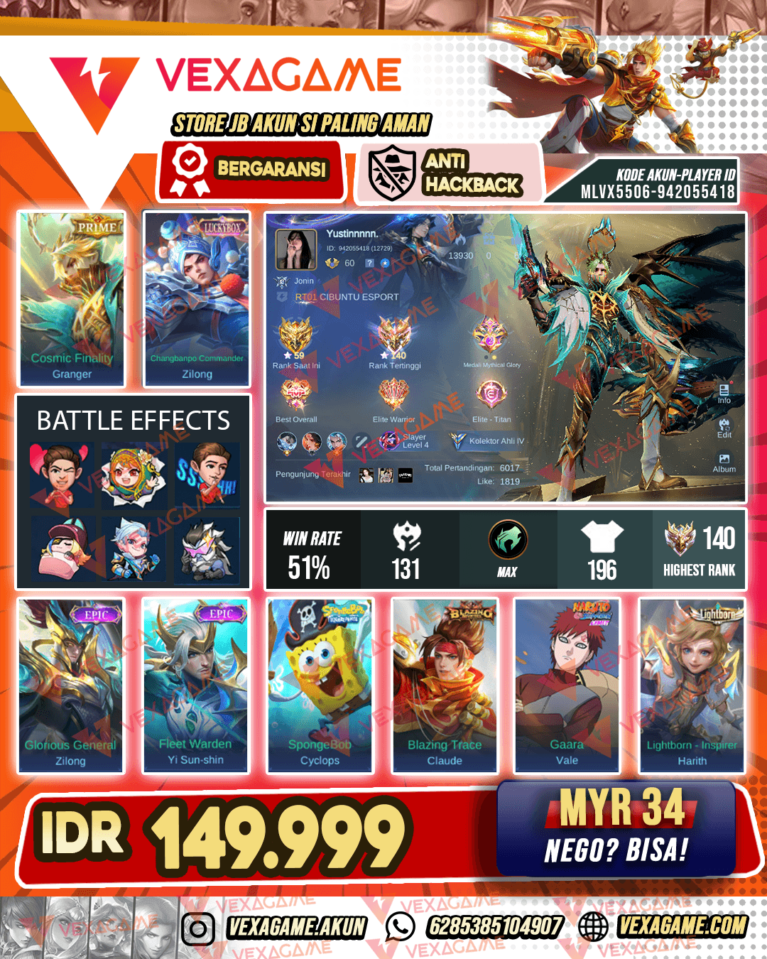 Granger Prime | Zilong Luckybox | Emblem MAX