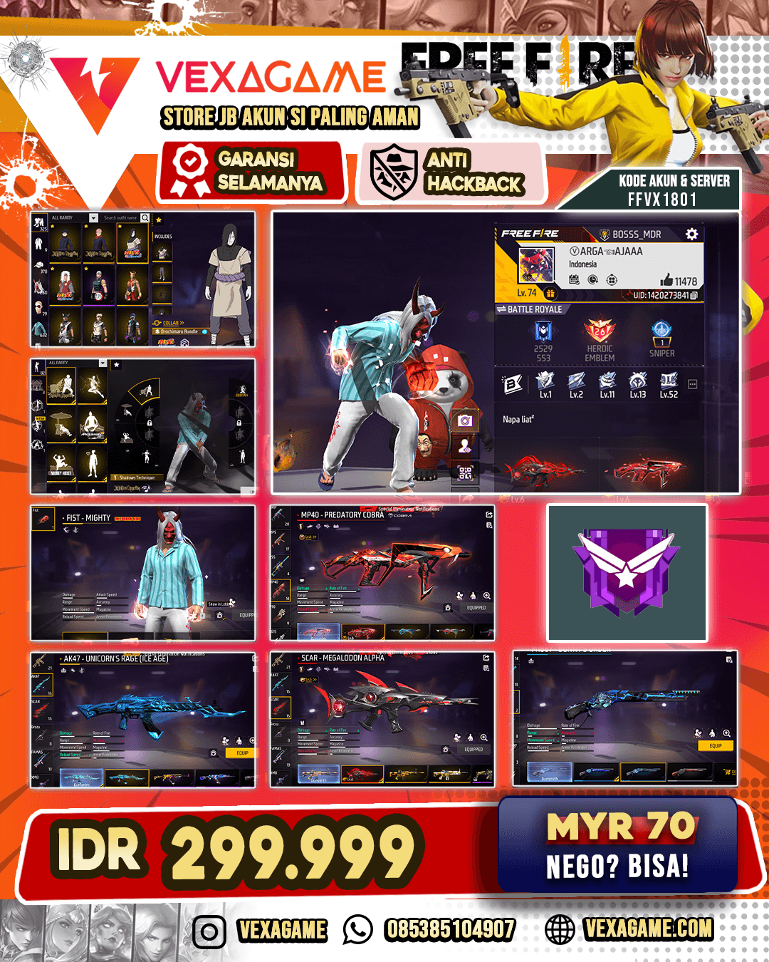 2 Evo Otw Max | SG Mamba | SG Bunny's Order | Tinju On | Bundle JJK | Bundle Jiraya | Bundle Orochimaru | Kepala Budi ON | Vault 400++