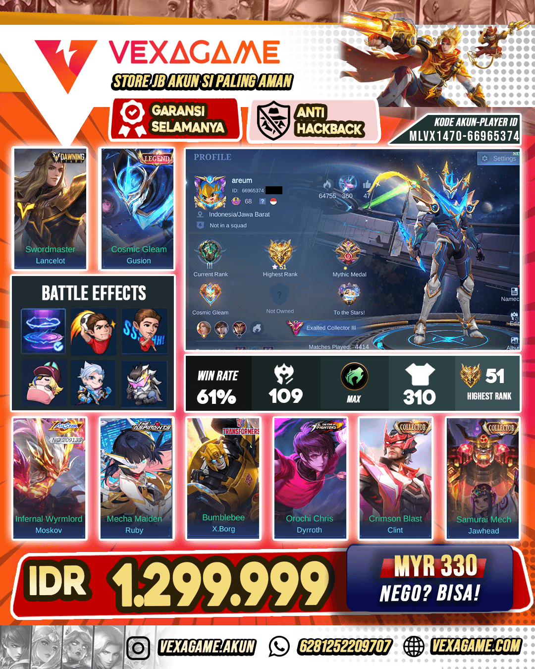 Gusion Legend | Lancelot Dawning | Moskov All Star | Recall Tass Tass mewah
