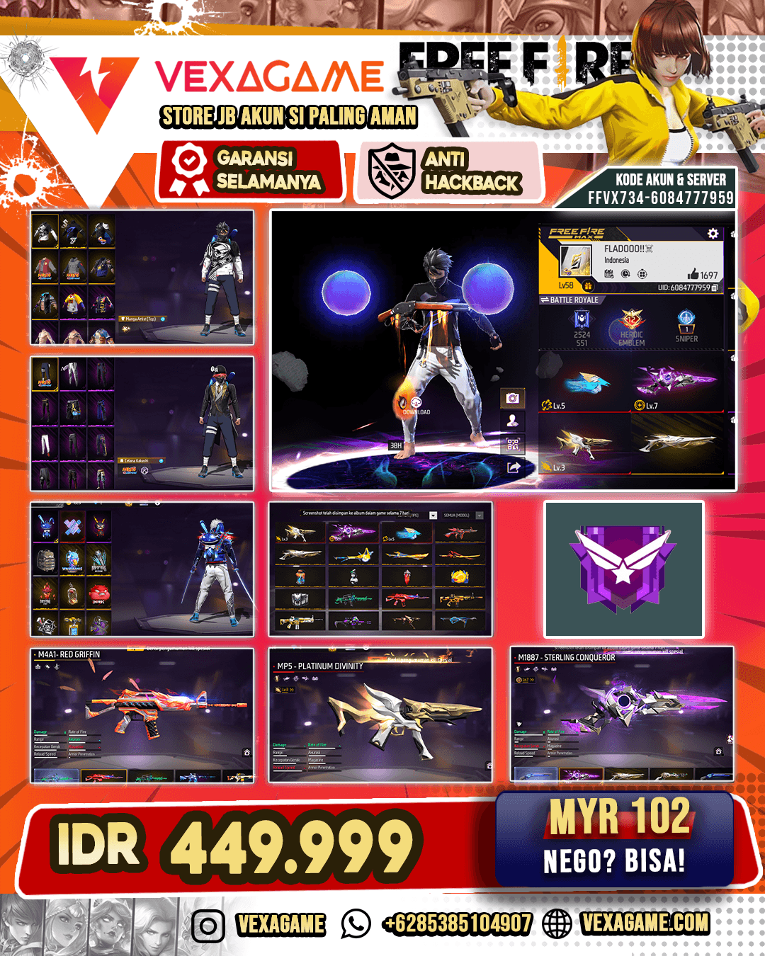 Arctic Blue Mask | Manga Artist Top | :Celana Kakashi | M4A1 Red Griffin | MP5 Platinum Divinity | MP40 2 Rasa | SG Sterling Conqueror Evo Lv MAX | SG Gurun | SG Lumut | Vault 150+