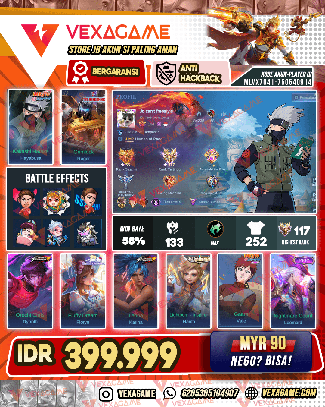Hayabusa Kakashi | Dyrroth KOF | Chou Luckybox | Ex Immo