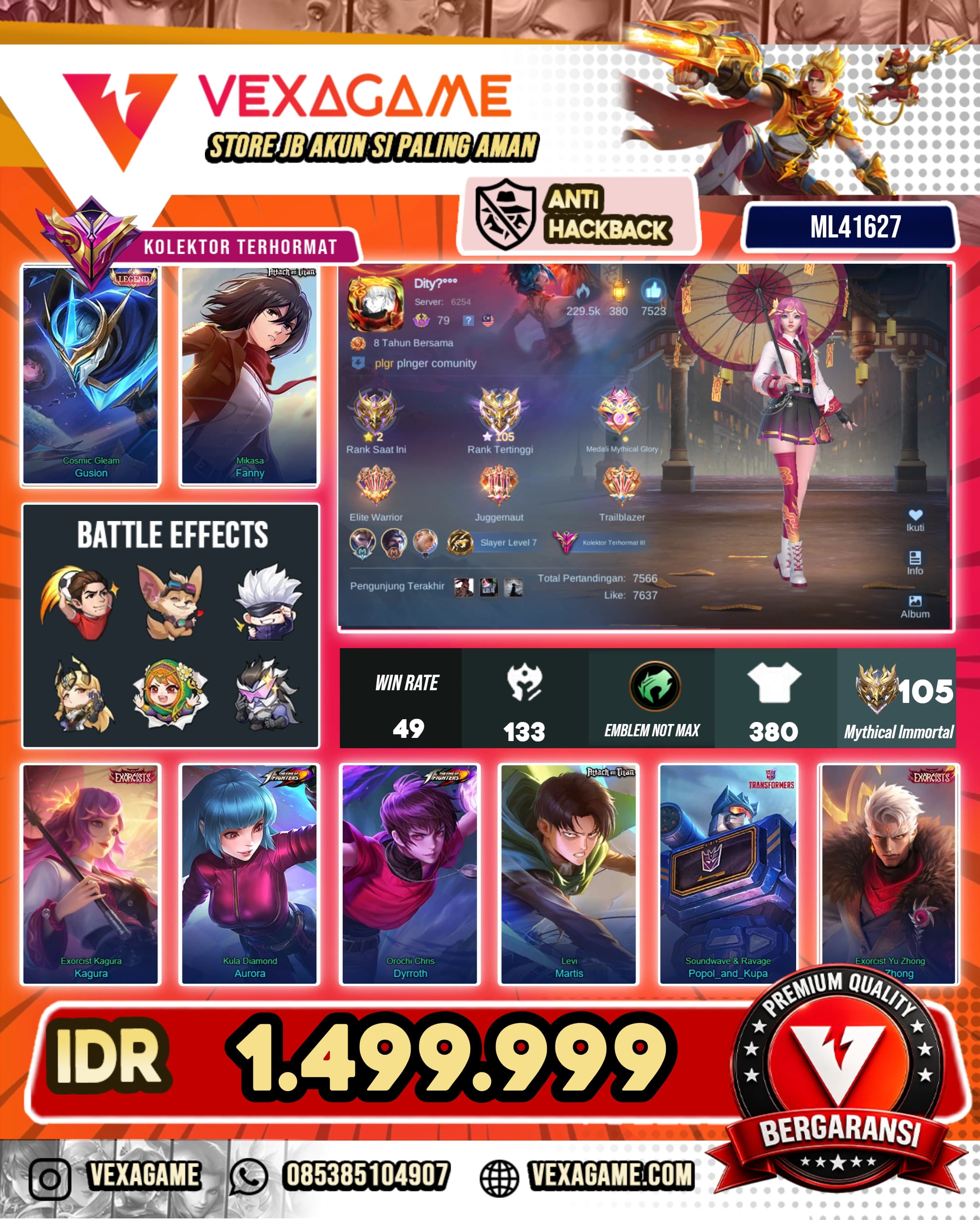 Gusion Legend | 2 Exorcist | 2 AOT | 3 KOF | 2 Transformer | Wanwan CC