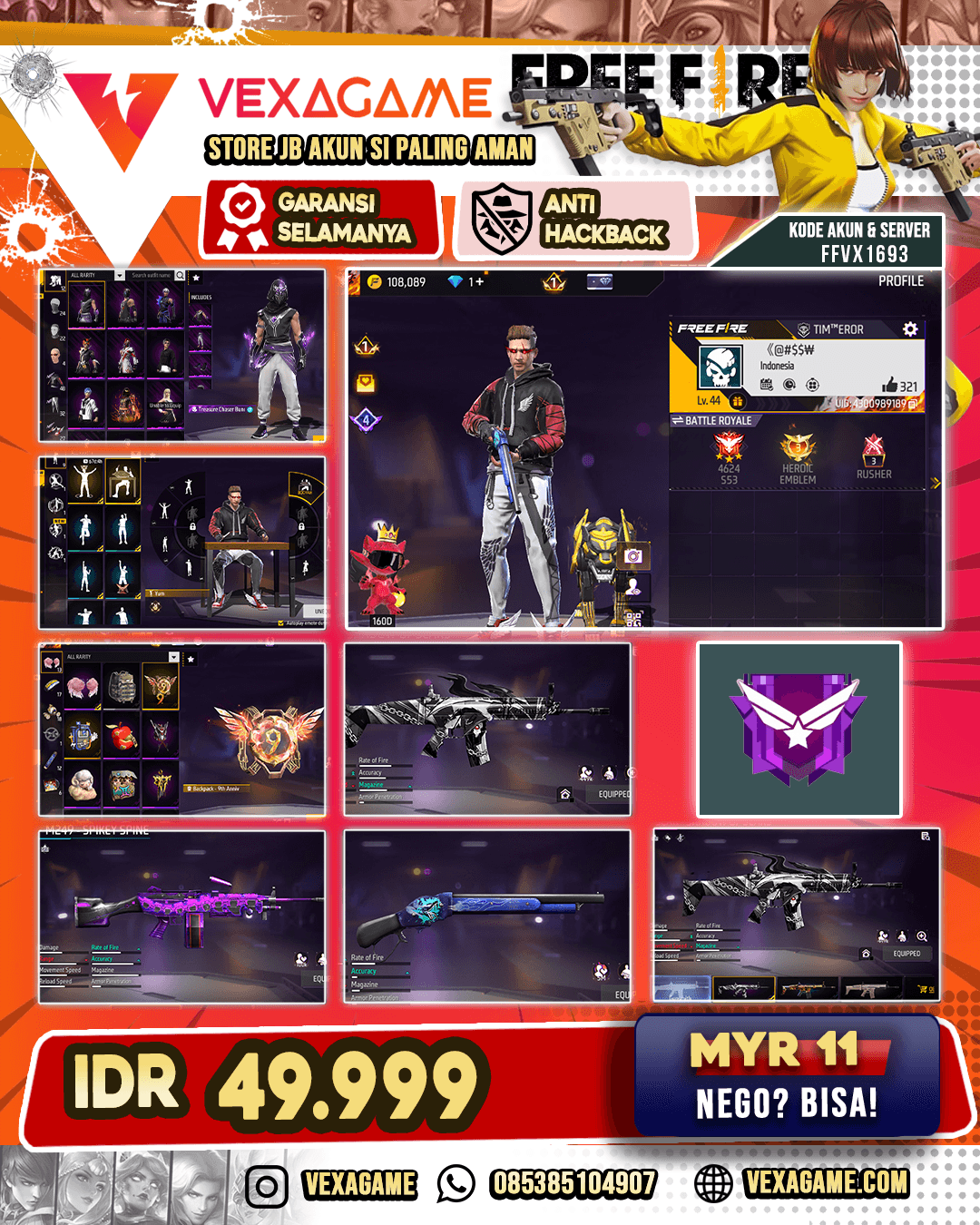 AKUN FF MURAH DANA PELAJAR | SG Mamba | Scar Shadow Of Scars |  Groza  Phantom Predator | AUG Eclipse Rise