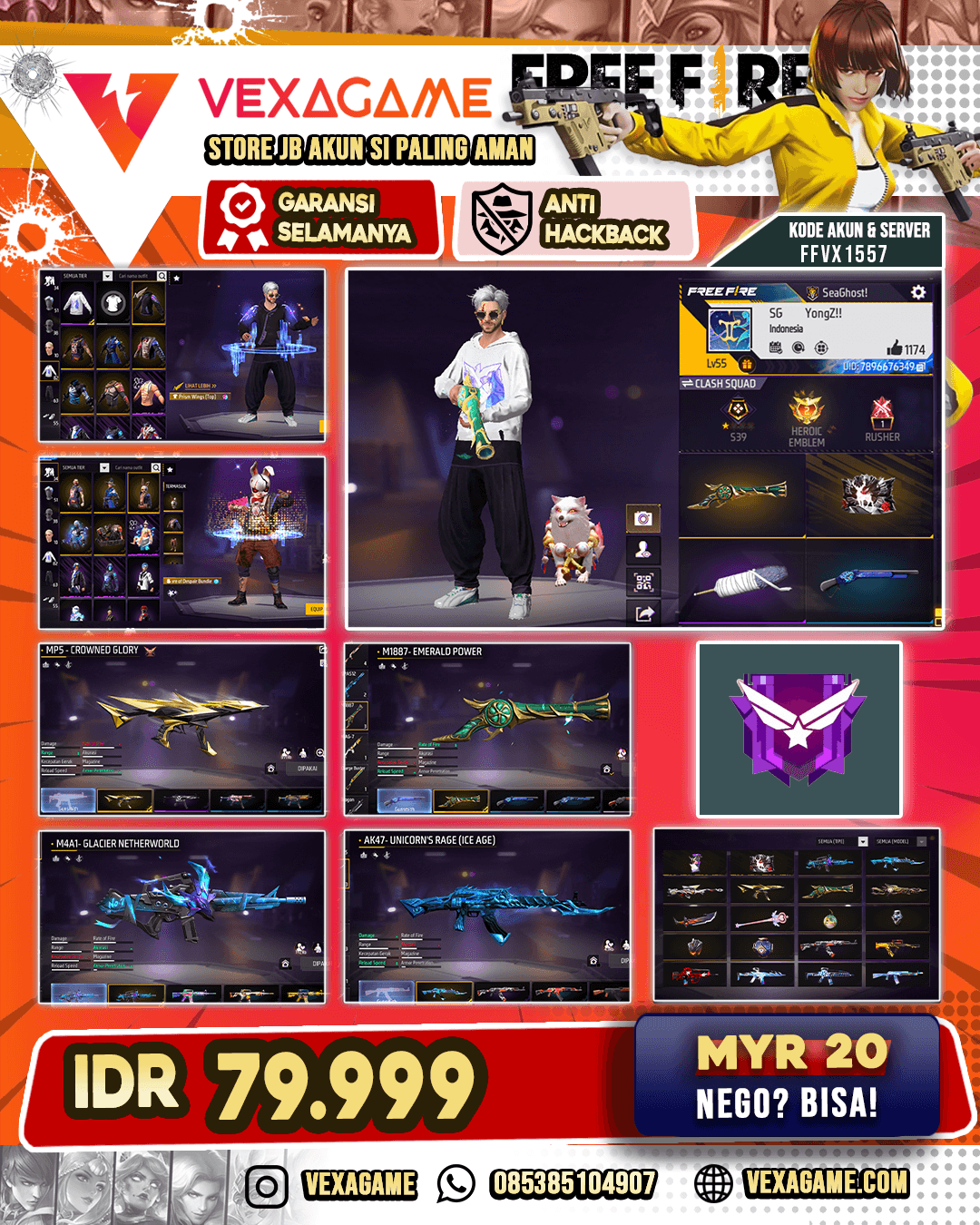 Bundle The Hair of Despair | Baju Angel | M4A1 Glacier Netherworld | AK47 Unicorn's Rage | SG Terompet | MP5 Crowned Glory