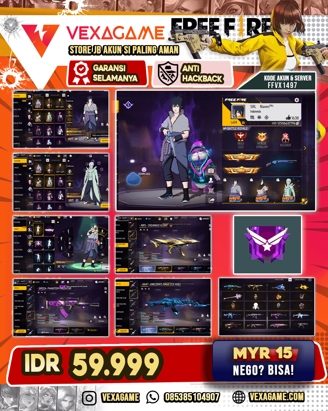 Bundle Sasuke X Obito | Ak47 Unicorn;s Rage | MP5 Crowned Glory | SCAR Shadow of Scars | Groza Phantom Predator