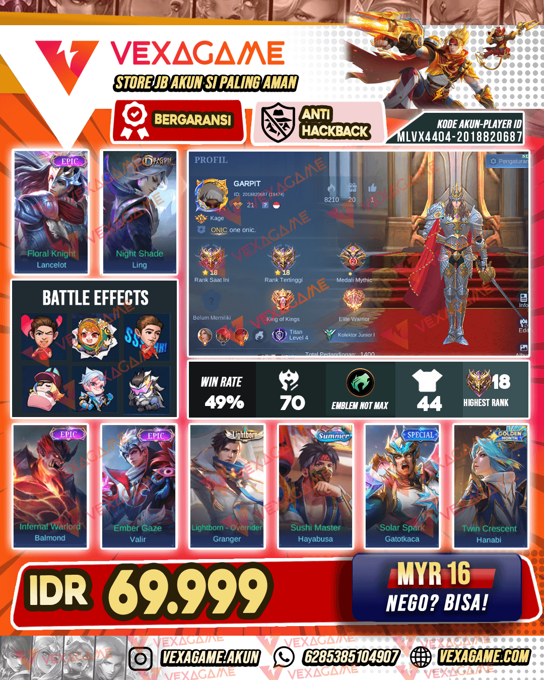 Lancelot Epic X Ling Dragon Tamer | Akun Murah