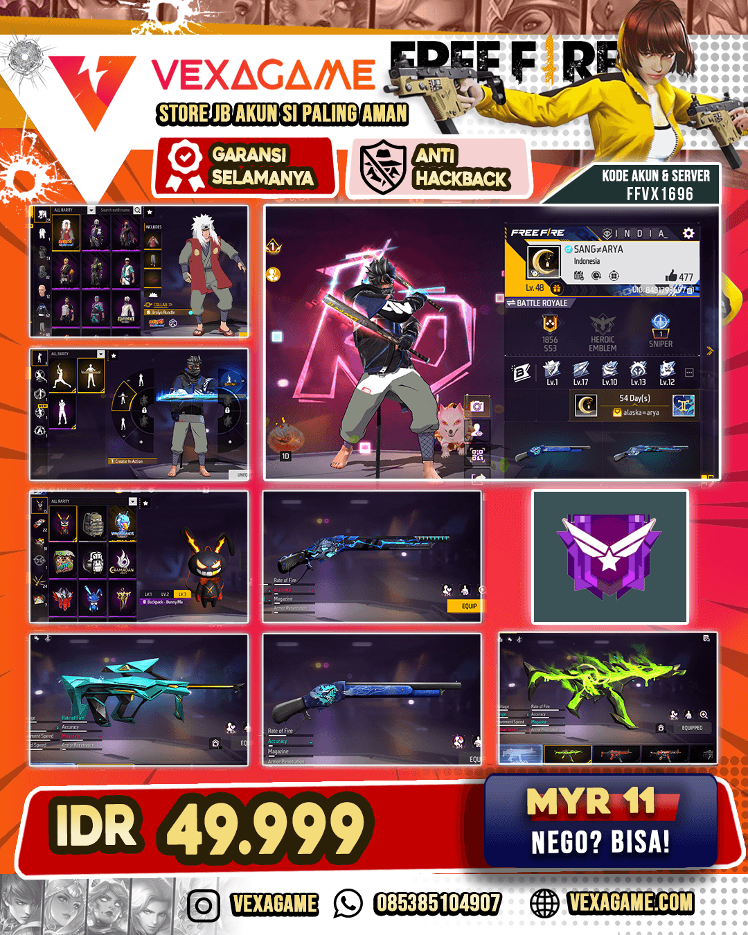 AKUN FF DANA PELAJAR | SG MAMBA | M4A1 Venom NetherWorld | AUG Aqua Firetaming | Bundle Jiraya