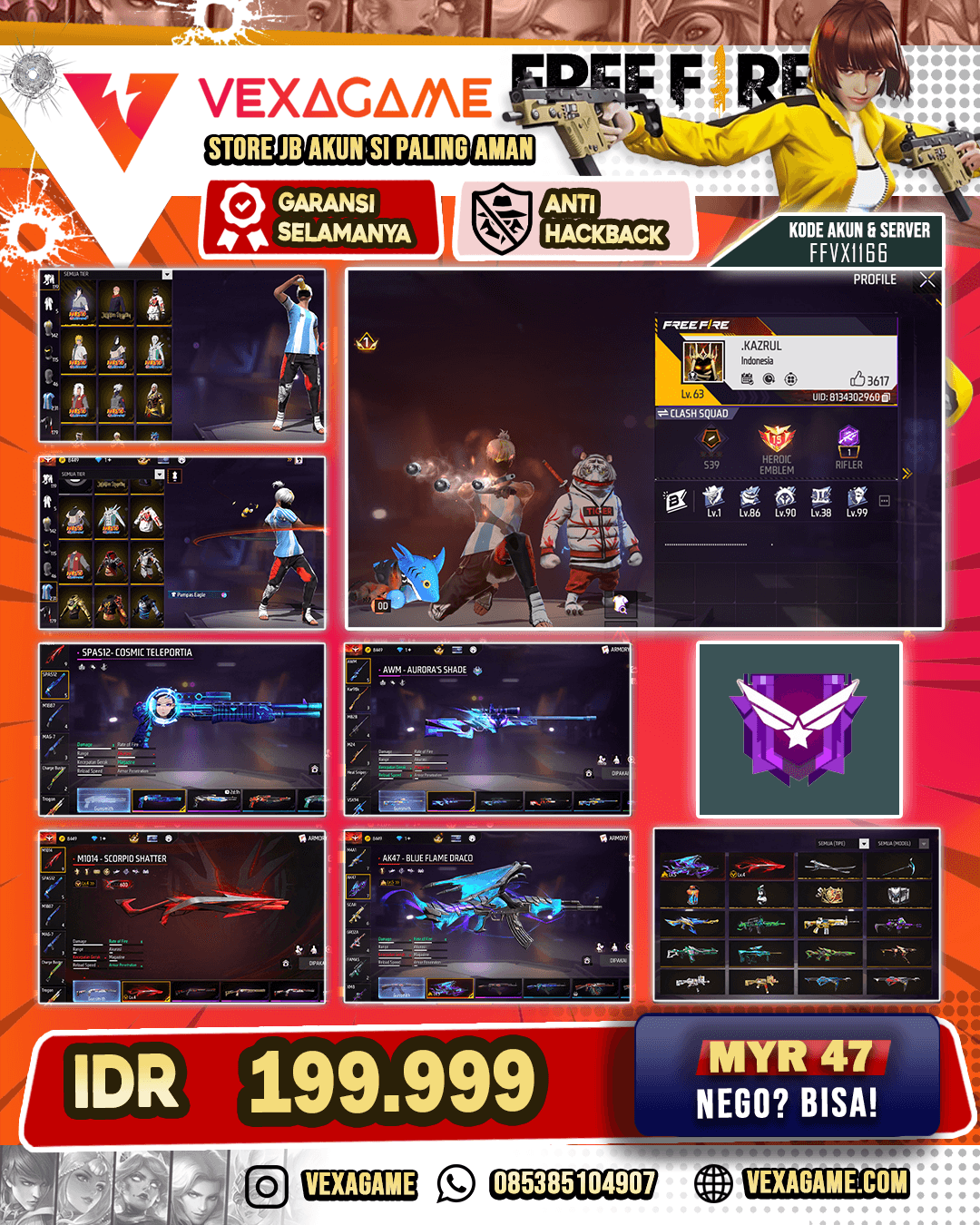 AK47 Blue Flame Draco Lv 5 | SG Scorpio Shatter Lv 4 | AWM Aurora's Shade | UMP Zebra Papercut | Bundle Sasuke | Bundle Yuji Itadori